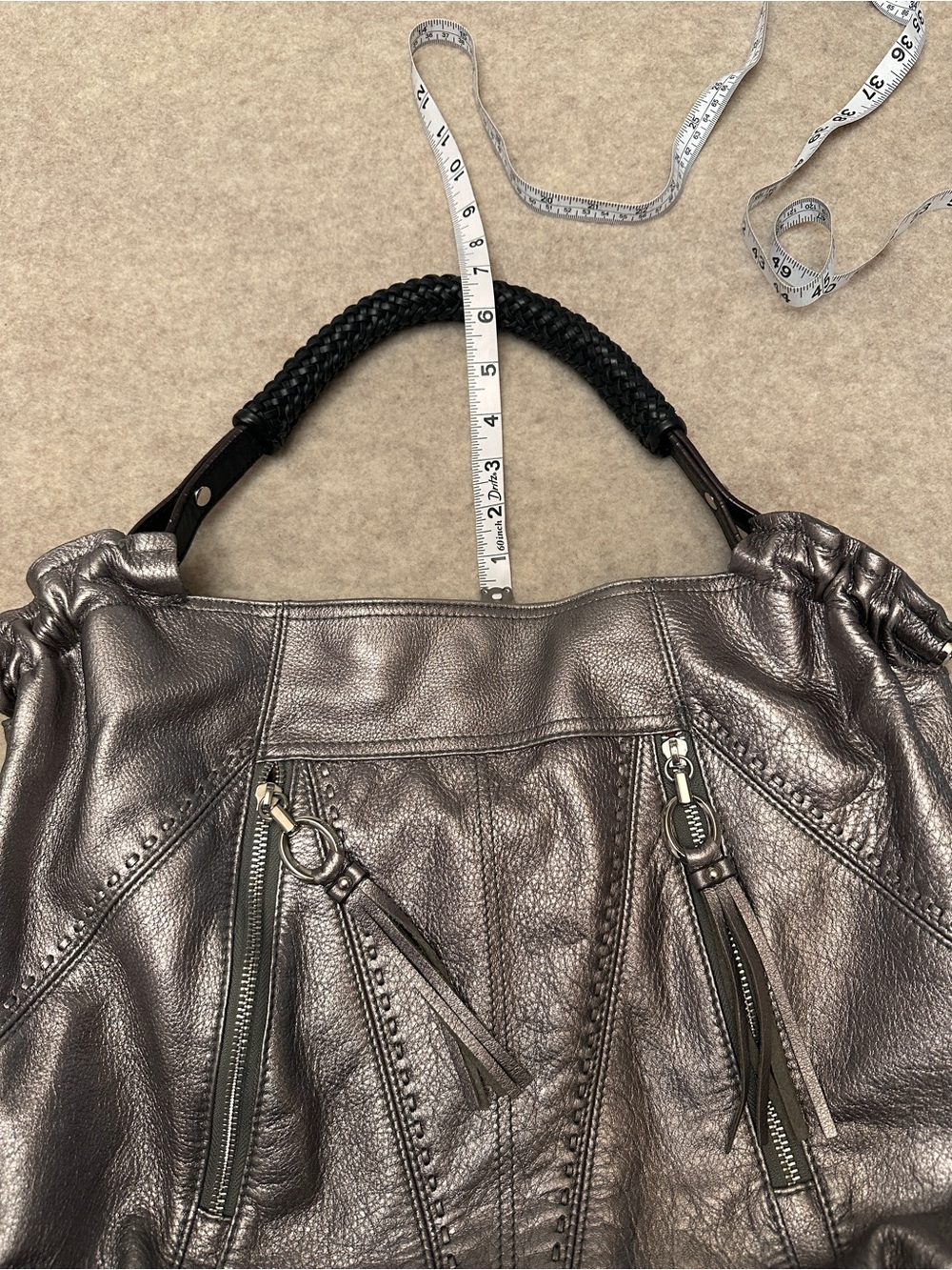 B. Makowsky Y2K Silver Metallic Leather Hobo Shoulder Bag Purse - Picture 12 of 14